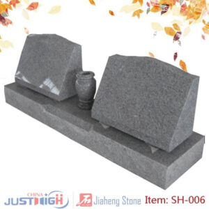 Wholesale low price Chinese grey granite slant design double headstones with grave vase